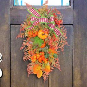 New Autumn Thanksgiving Wreath Pumpkin Bow Artificial Door Hanging Decoration