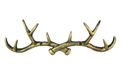 Rustic Gold Cast Iron Antler Wall Hooks 15""