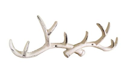 Whitewashed Cast Iron Antler Wall Hooks 15&quot;