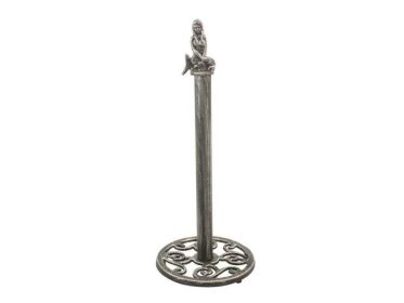 Antique Silver Cast Iron Mermaid Extra Toilet Paper Stand 16""