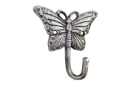 Rustic Silver Cast Iron Butterfly Hook 6""