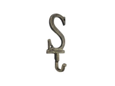Rustic Gold Cast Iron Letter S Alphabet Wall Hook 6""