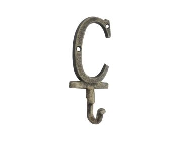 Rustic Gold Cast Iron Letter C Alphabet Wall Hook 6""