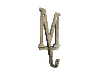 Rustic Gold Cast Iron Letter M Alphabet Wall Hook 6""