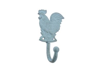 Rustic Light Blue Cast Iron Rooster Hook 7""