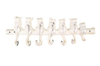 Whitewashed Cast Iron Cat Wall Hooks 13""