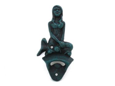 Seaworn Blue Cast Iron Wall Mounted Mermaid Bottle Opener 6""