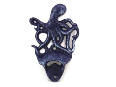 Rustic Dark Blue Cast Iron Wall Mounted Octopus Bottle Opener 6""