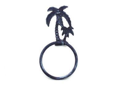 Rustic Dark Blue Cast Iron Palm Tree Towel Holder 9""