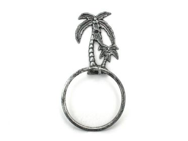 Antique Silver Cast Iron Palm Tree Towel Holder 9""