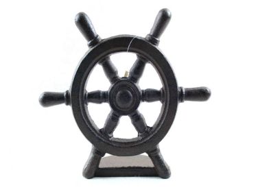 Cast Iron Ship Wheel Door Stopper 9""