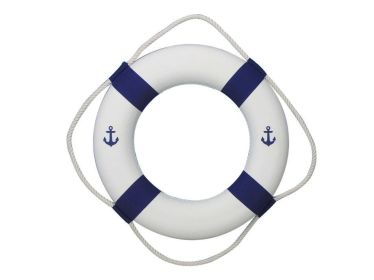 Classic White Decorative Anchor Lifering with Blue Bands 20""