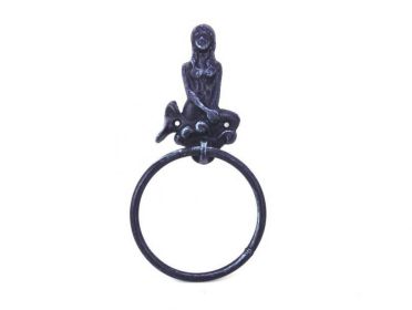 Rustic Dark Blue Cast Iron Mermaid Towel Holder 8.5""