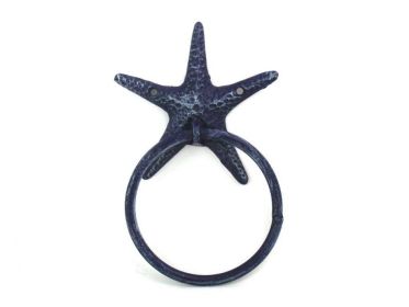 Rustic Dark Blue Cast Iron Starfish Towel Holder 8.5""