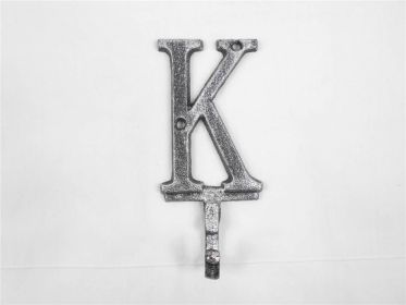 Rustic Silver Cast Iron Letter K Alphabet Wall Hook 6""