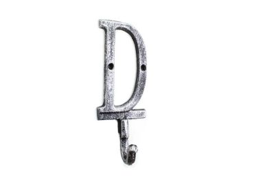 Rustic Silver Cast Iron Letter D Alphabet Wall Hook 6""