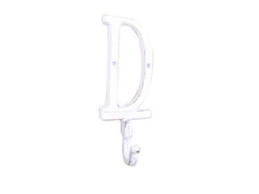 Whitewashed Cast Iron Letter D Alphabet Wall Hook 6""