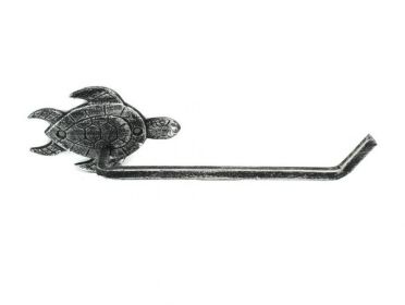 Antique Silver Cast Iron Sea Turtle Toilet Paper Holder 10""