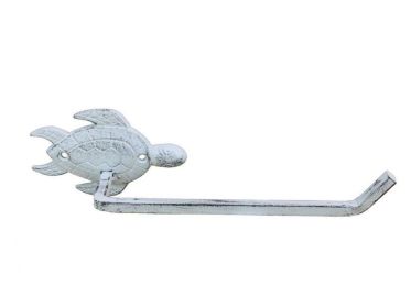 Whitewashed Cast Iron Sea Turtle Toilet Paper Holder 10""