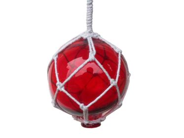 Red Japanese Glass Ball With White Netting Christmas Ornament 4""