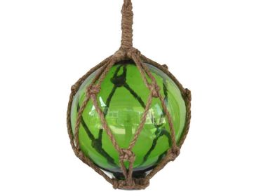 Green Japanese Glass Ball Fishing Float With Brown Netting Decoration 6""