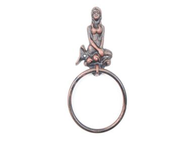 Rustic Copper Cast Iron Mermaid Towel Holder 8.5""