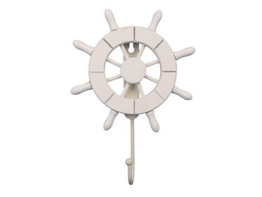White Decorative Ship Wheel with Hook 8""