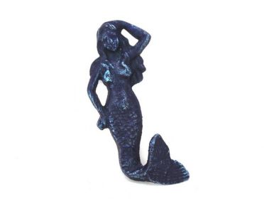 Rustic Dark Blue Cast Iron Mermaid Hook 6""
