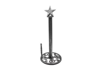 Rustic Silver Cast Iron Texas Star Kitchen Paper Towel Holder 16""