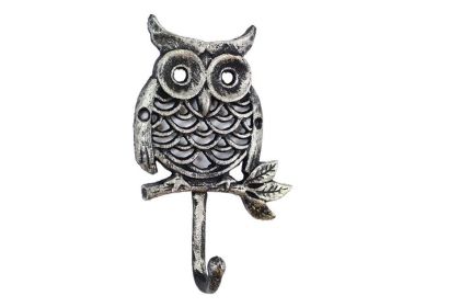 Rustic Silver Cast Iron Owl Hook 6""
