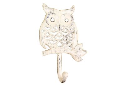 Whitewashed Cast Iron Owl Hook 6""
