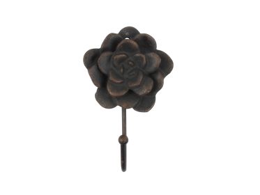 Rustic Copper Cast Iron Decorative Rose Hook 7""