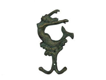 Antique Seaworn Bronze Cast Iron Mermaid Key Hook 6""