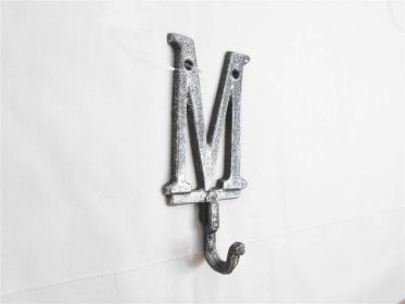 Rustic Silver Cast Iron Letter M Alphabet Wall Hook 6""