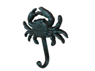 Seaworn Blue Cast Iron Wall Mounted Crab Hook 5""