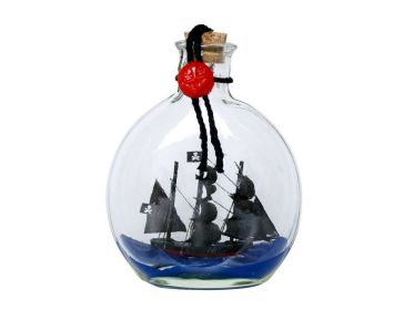 Black Pearl Pirate Model Ship in a Glass Bottle Christmas Ornament 4""