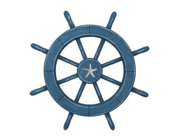 Rustic All Light Blue Decorative Ship Wheel With Starfish 18""