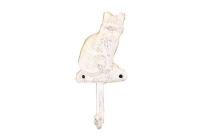 Whitewashed Cast Iron Cat Hook 7""