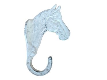 Whitewashed Cast Iron Horse Hook 8""