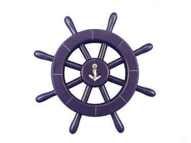 Dark Blue Decorative Ship Wheel With Anchor 12""