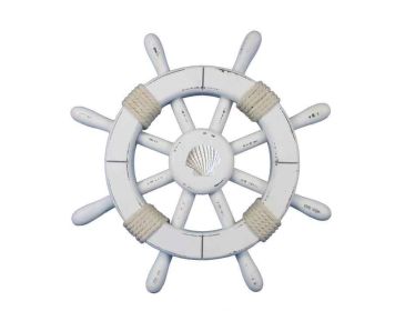 Rustic White Decorative Ship Wheel With Seshell 12""