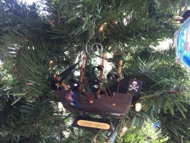 Wooden Caribbean Pirate Ship Model Christmas Ornament 4""