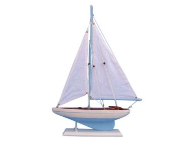 Wooden Light Blue Pacific Sailer Model Sailboat Decoration (size: 17'''')