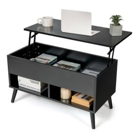 Mid-Century Lift-Top Coffee Table Sofa Laptop Desk in Wood Finish (Color: Black)