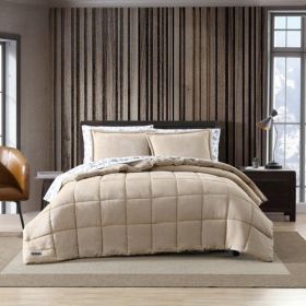 King Plush Sherpa Reversible Micro Suede Comforter Set (Color: Beige)