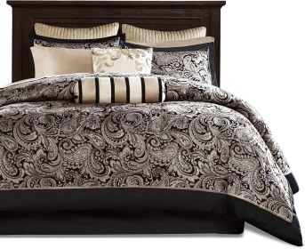King 12 Piece Cotton Polyester Comforter Set Paisley (Color: Black Gold)