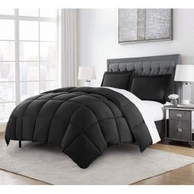 King Size Reversible Microfiber Down Alternative Comforter Set (Color: Black)