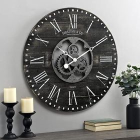 Industrial FarmHome Round Oversized Wall Clock (Color: Rustic Black)