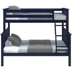 Twin over Full size Solid Wood Bunk Bed (Color: Dark Navy Blue Finish)