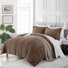 Queen Plush Microfiber Reversible Comforter Set (Color: Chocolate)